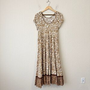 NWOT Soft Surroundings Kara Tiered Midi Dress in Mocha Leopard Print